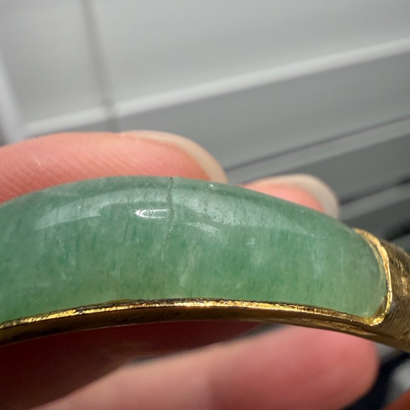 Vintage Jade Square Bangle Bracelet w/ Gold Inlay – Sterling Silver 925 - Picture 14 of 15